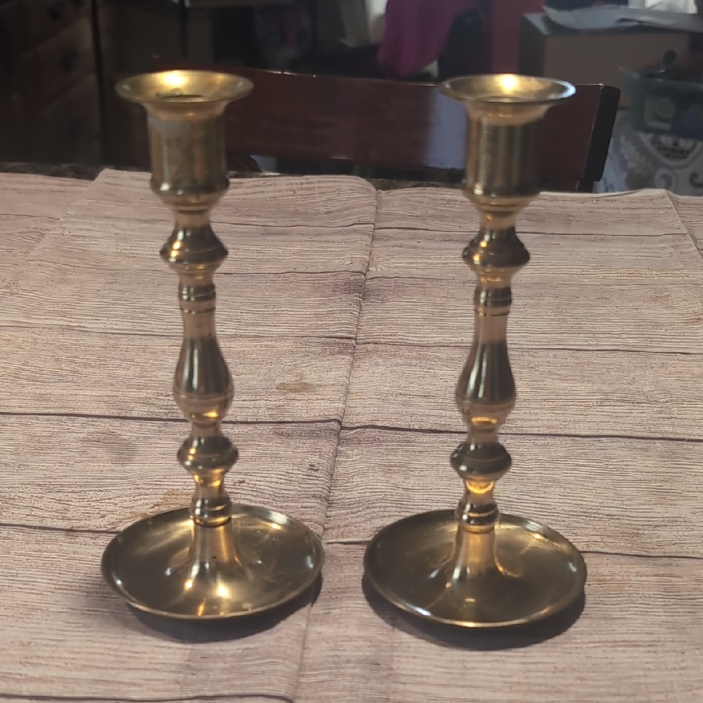 Brass Candle Sticks Pair Made In Japan Vintage